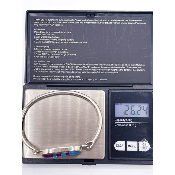 VTG 925 Sterling Silver Turquoise & Sugilite Inlay Hinged Bangle Bracelet Mexico - Picture 10 of 12